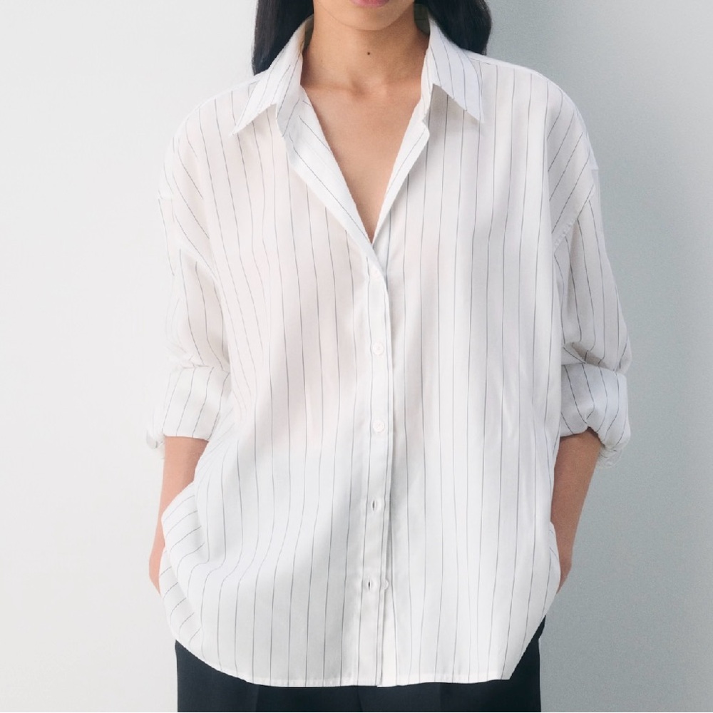 Aritzia White Pinstripe Button-Down Shirt